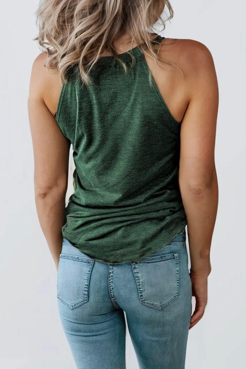 Green Round Neck Sleeveless Tank