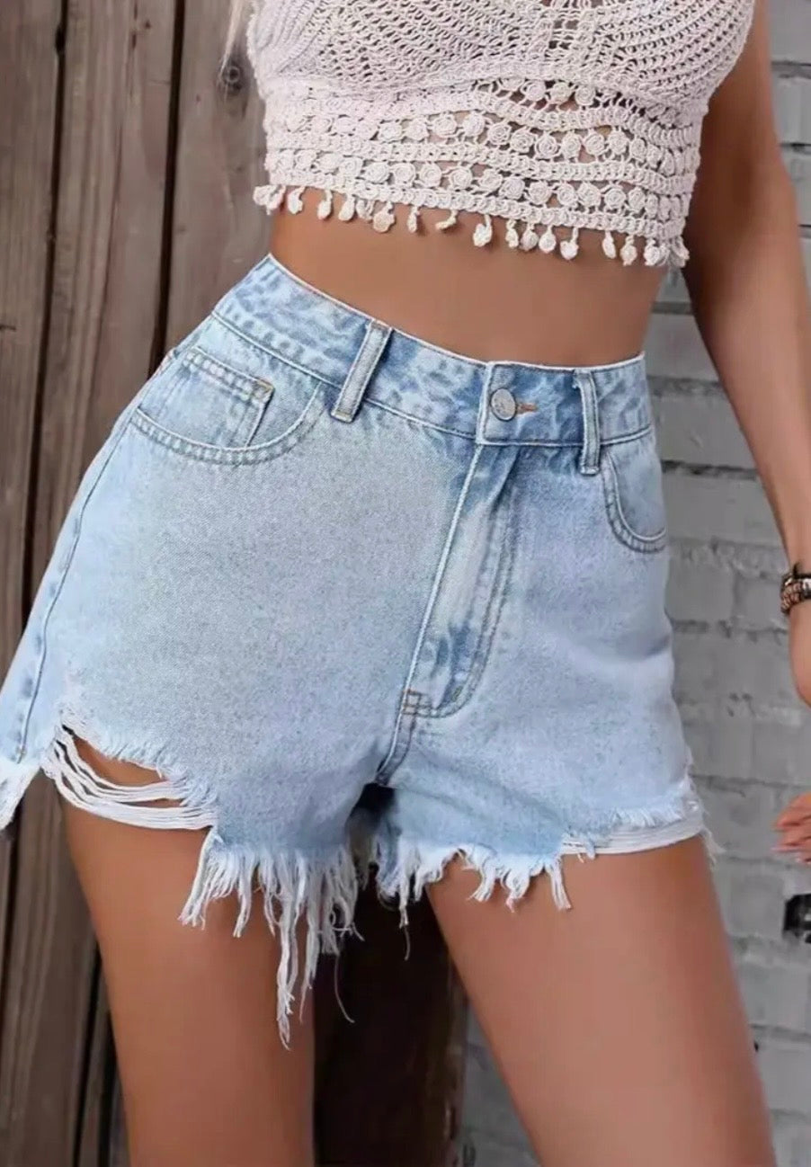 Casual High Waist Raw Edge